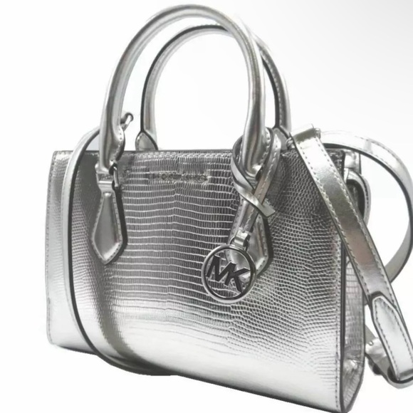 Michael Kors Handbags - Michael Kors Sharia Silver Lizard Leather Crossbody /Shoulder Strap Satchel NWT
